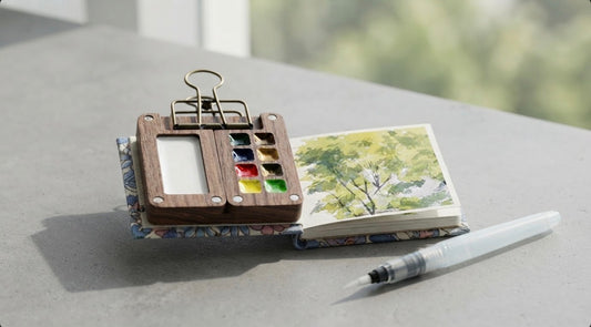 Kit aquarelle Encre & Silence avec palette en bois, tubes de peinture et carnet